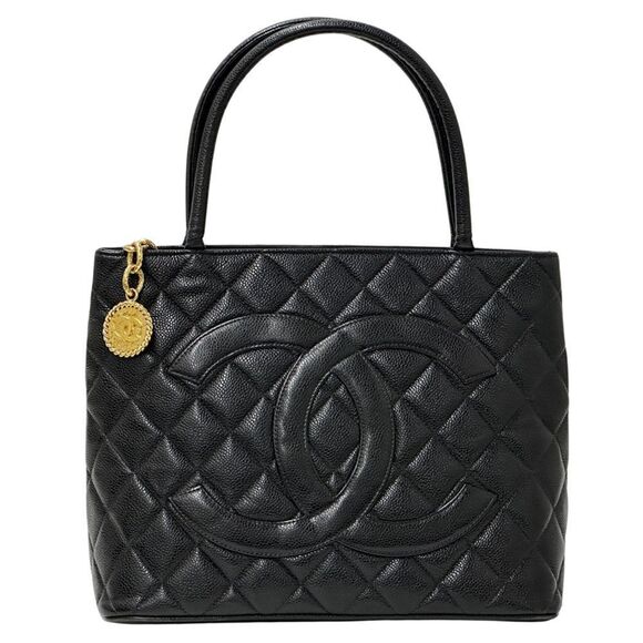 CHANEL Black Caviar Leather Logo Tote Bag - Picture 1 of 16